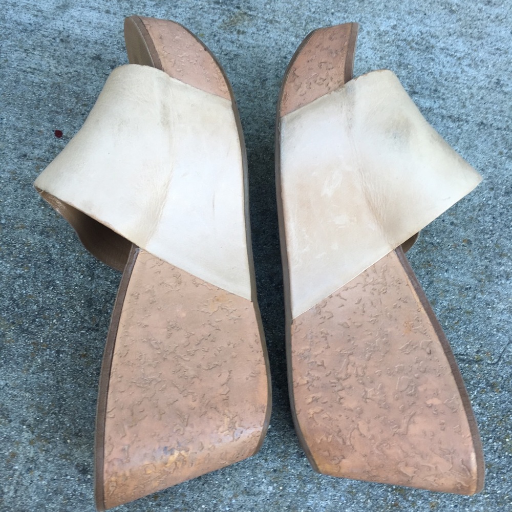 ALDO Tan Leather Slide On  Platform Wedge Sandals - Picture 3 of 8
